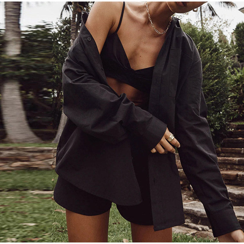 Stripe Shirt Shorts Three Piece Set